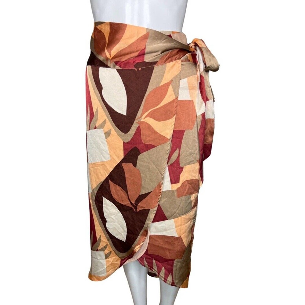 Dress Forum Skirt Womens Small Red Brown Geometric Print True Wrap Midi Artsy
